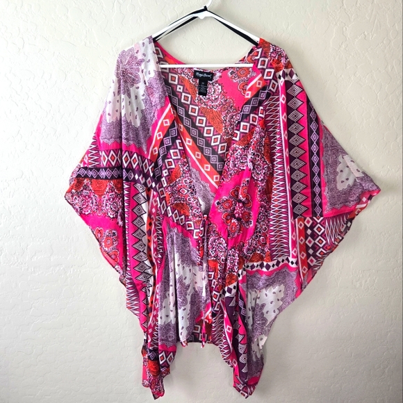 Maggie Barnes Tops - Maggie Barnes Bohemian Open Cardigan 2X Multicolor Kimono Sleeve Tie Waist
